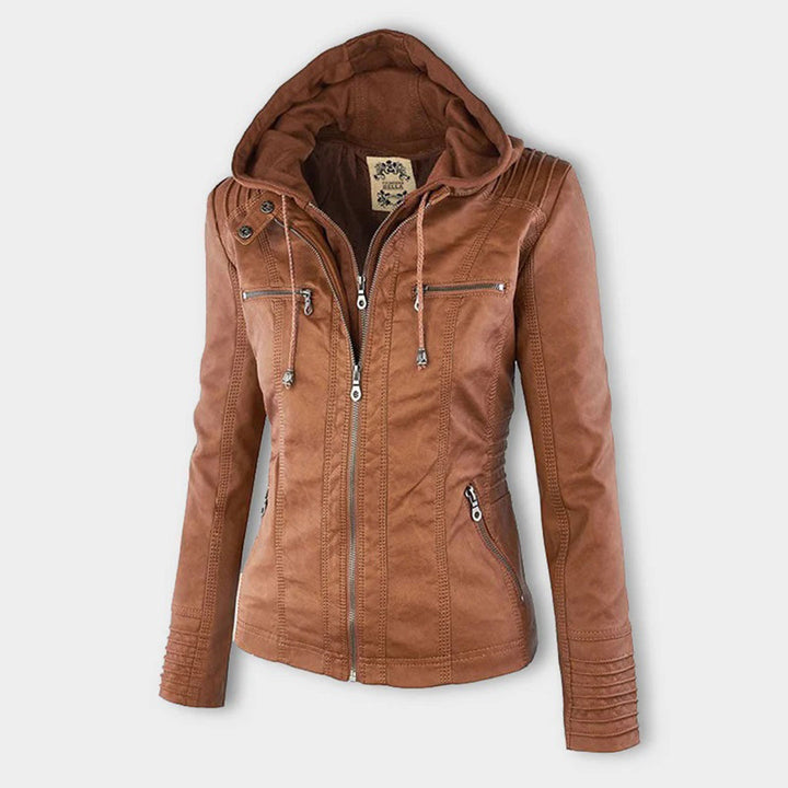 Pia | Modern leather jacket with hood